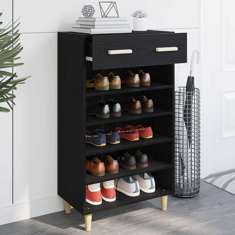 Szafka na buty z szufladą z półką Czarny Dąb 60 x 35 x 105 cm