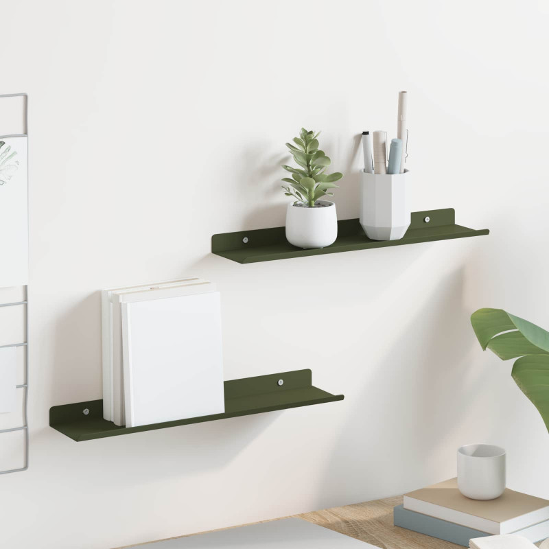 Półka wisząca 2 pcs Zielony oliwkowy 40 x 9 x 2,5 cm Stal