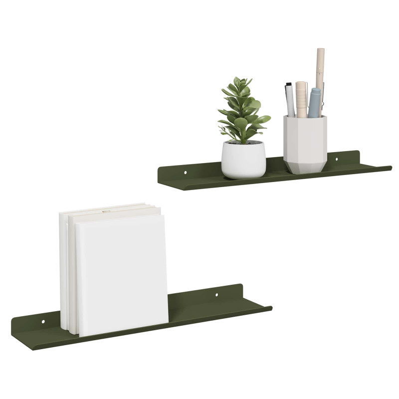Półka wisząca 2 pcs Zielony oliwkowy 40 x 9 x 2,5 cm Stal