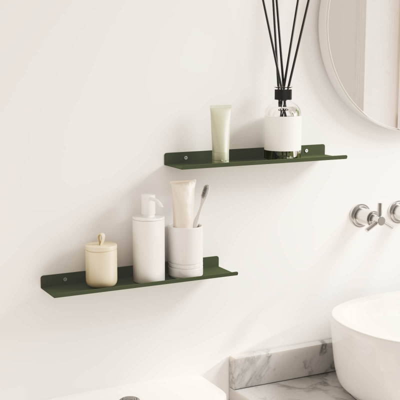 Półka wisząca 2 pcs Zielony oliwkowy 40 x 9 x 2,5 cm Stal