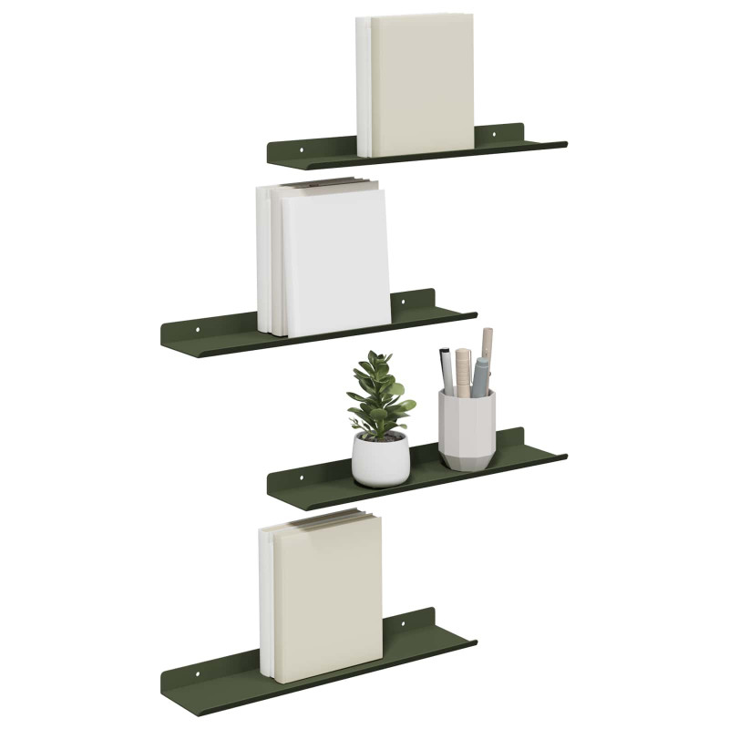 Półka wisząca 4 pcs Zielony oliwkowy 40 x 9 x 2,5 cm Stal