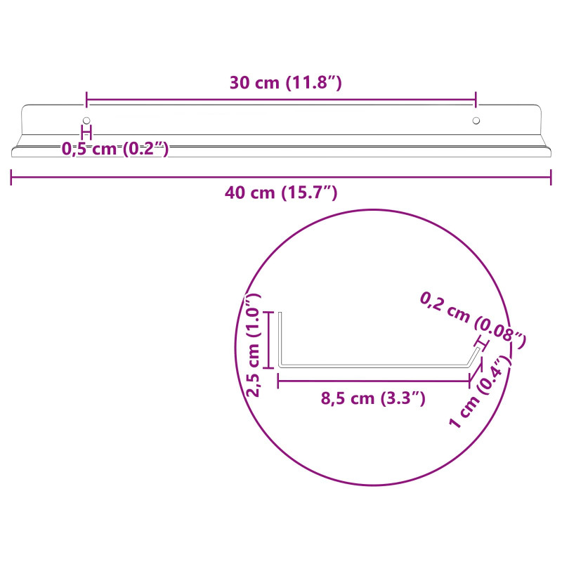 Półka wisząca 2 pcs Biały 40 x 9 x 2,5 cm Stal