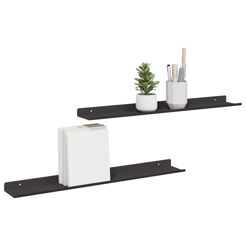 Półka wisząca 2 pcs Czarny 60 x 8,5 x 2,5 cm Stal