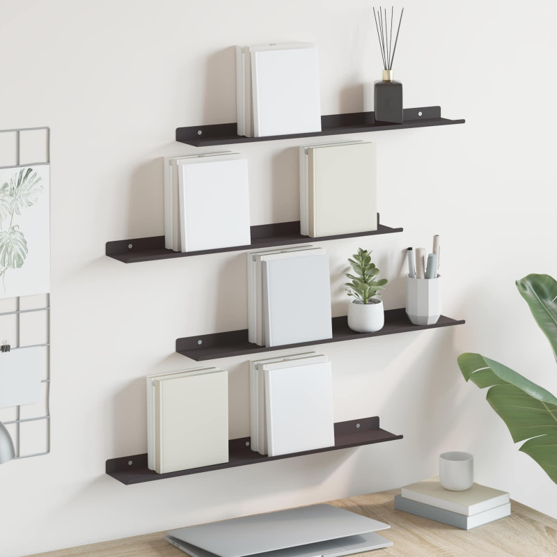 Półka wisząca 4 pcs Czarny 60 x 9 x 2,5 cm Stal