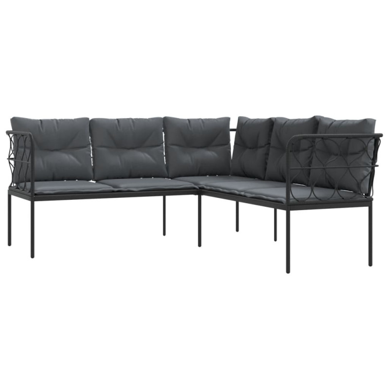 Narożna sofa ogrodowa z poduszkami, czarna, stal i textilene