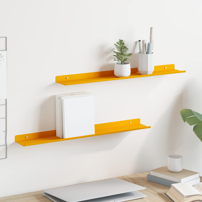 Półka wisząca 2 pcs Musztardowy Żółty 60 x 9 x 2,5 cm Stal