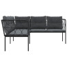 Narożna sofa ogrodowa z poduszkami, czarna, stal i textilene