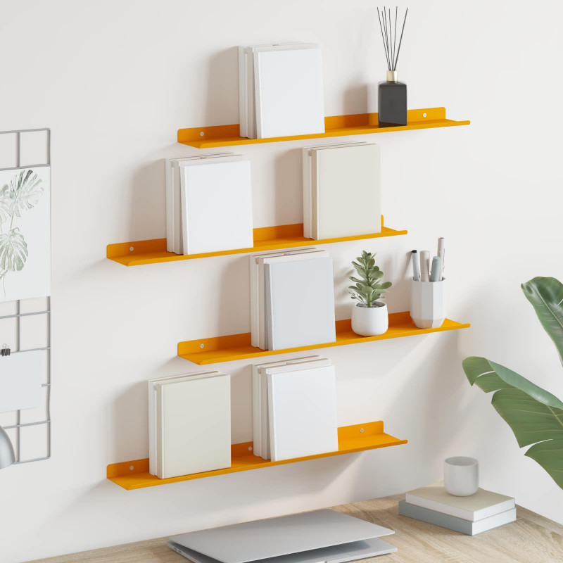 Półka wisząca 4 pcs Musztardowy Żółty 60 x 9 x 2,5 cm Stal