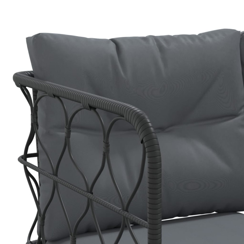 Narożna sofa ogrodowa z poduszkami, czarna, stal i textilene