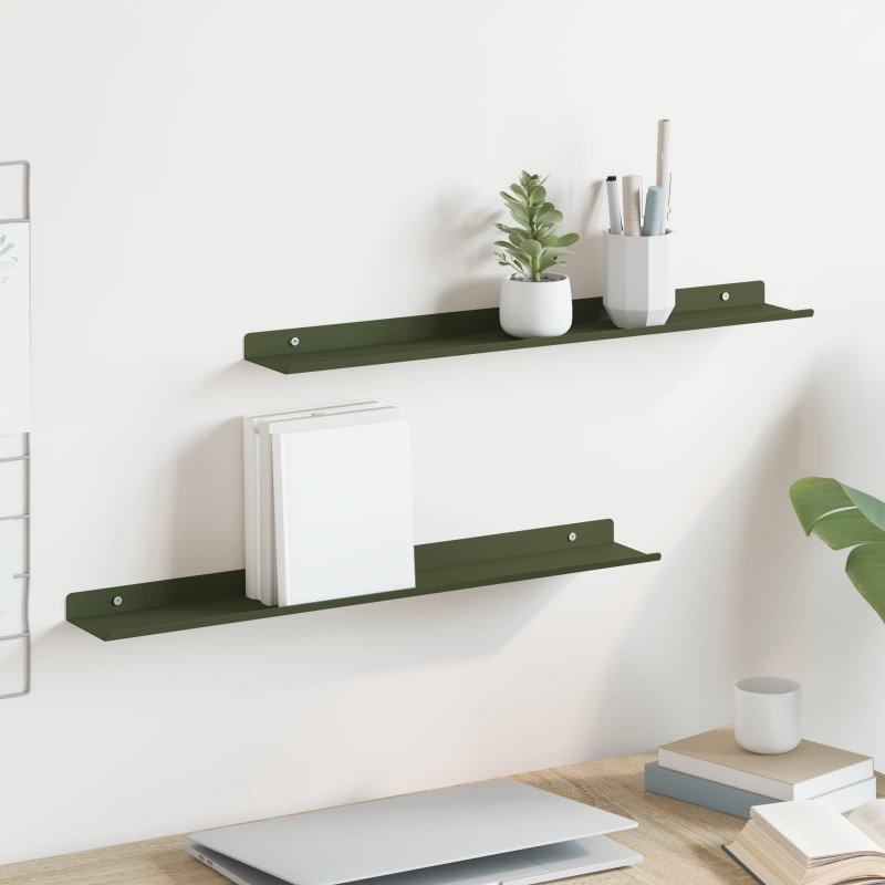 Półka wisząca 2 pcs Zielony oliwkowy 60 x 9 x 2,5 cm Stal