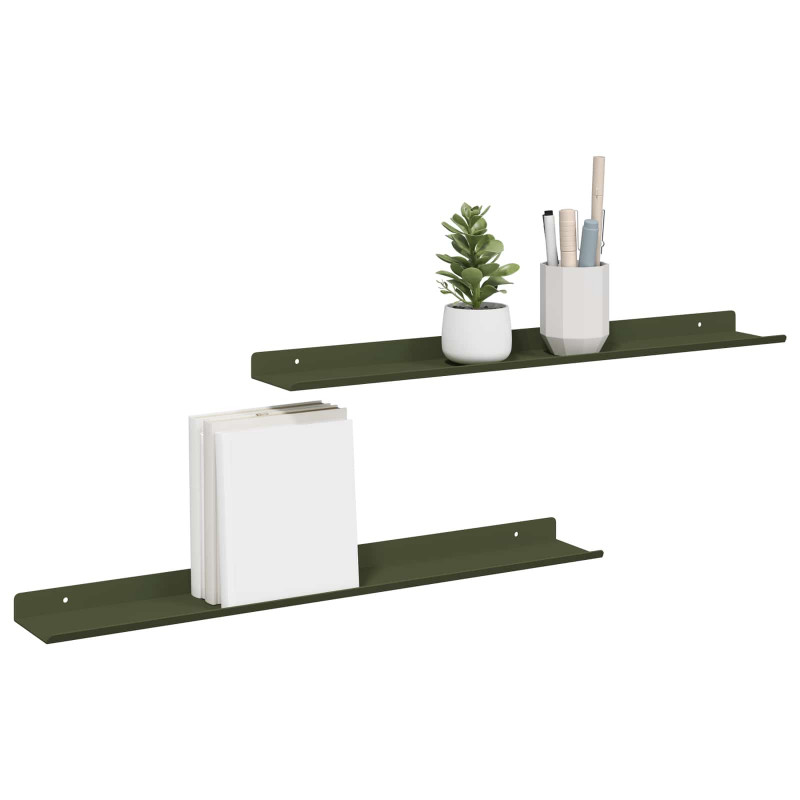 Półka wisząca 2 pcs Zielony oliwkowy 60 x 9 x 2,5 cm Stal