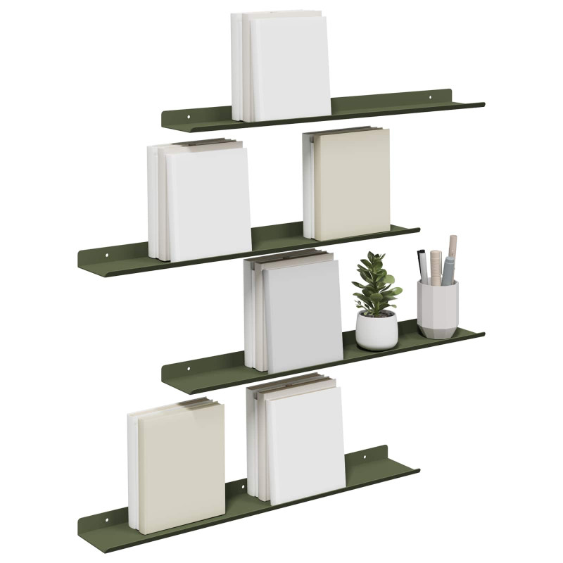 Półka wisząca 4 pcs Zielony oliwkowy 60 x 9 x 2,5 cm Stal