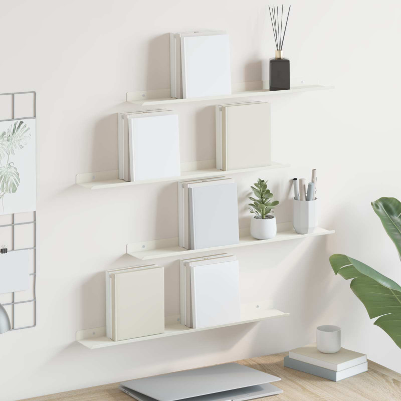 Półka wisząca 4 pcs Biały 60 x 9 x 2,5 cm Stal