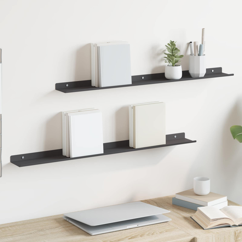 Półka wisząca 2 pcs Czarny 80 x 9 x 2,5 cm Stal
