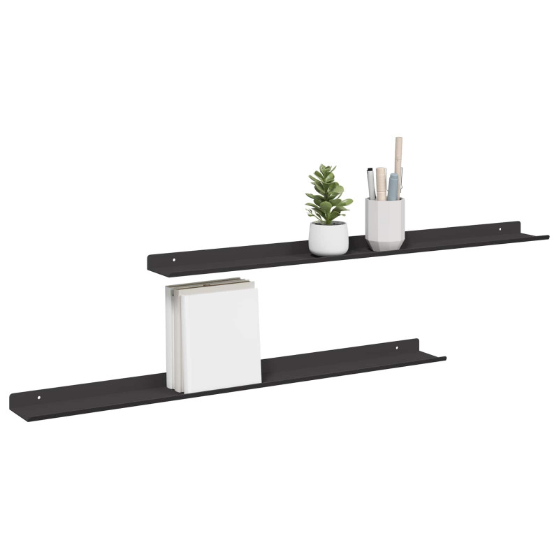 Półka wisząca 2 pcs Czarny 80 x 9 x 2,5 cm Stal