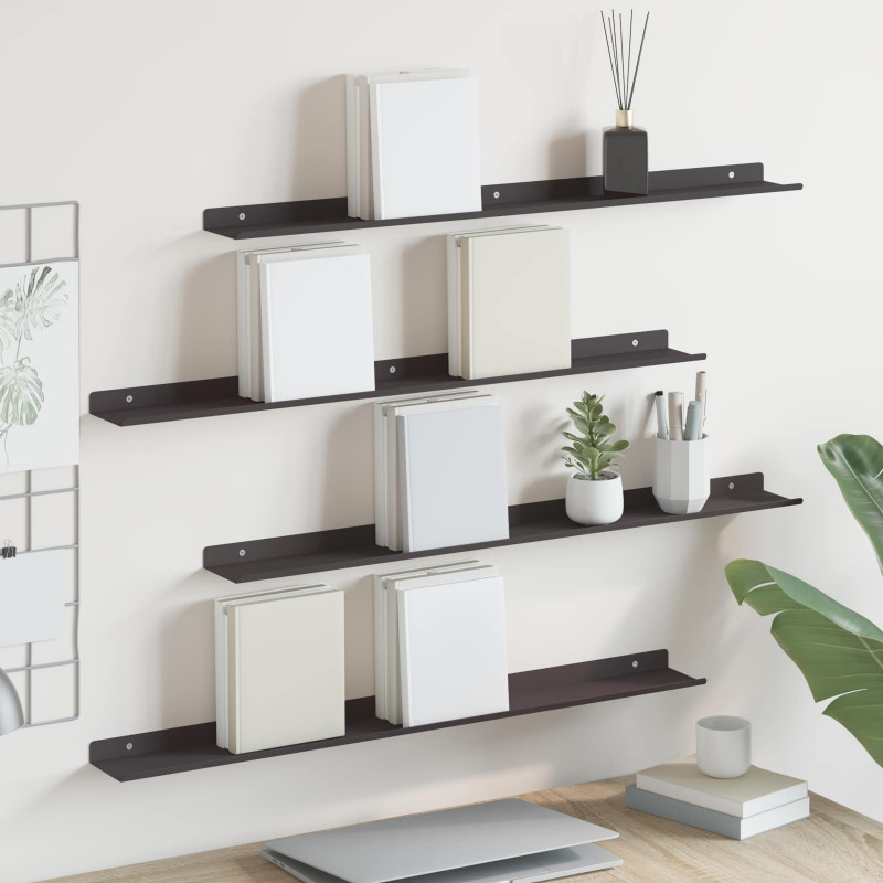 Półka wisząca 4 pcs Czarny 80 x 9 x 2,5 cm Stal