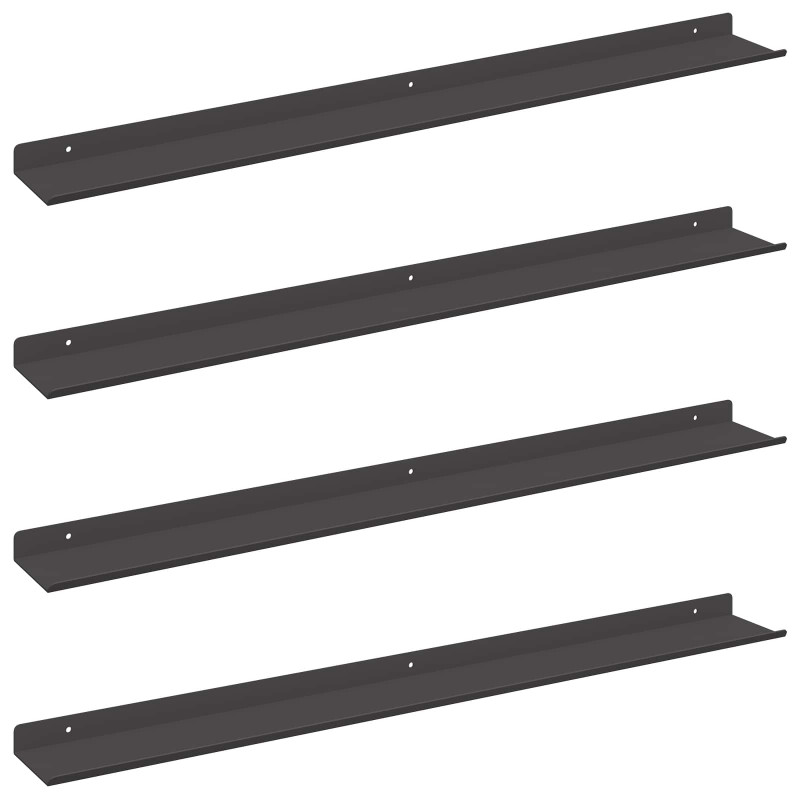 Półka wisząca 4 pcs Czarny 80 x 9 x 2,5 cm Stal