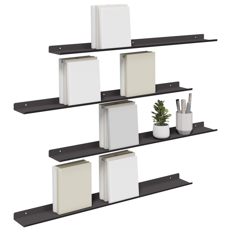 Półka wisząca 4 pcs Czarny 80 x 9 x 2,5 cm Stal