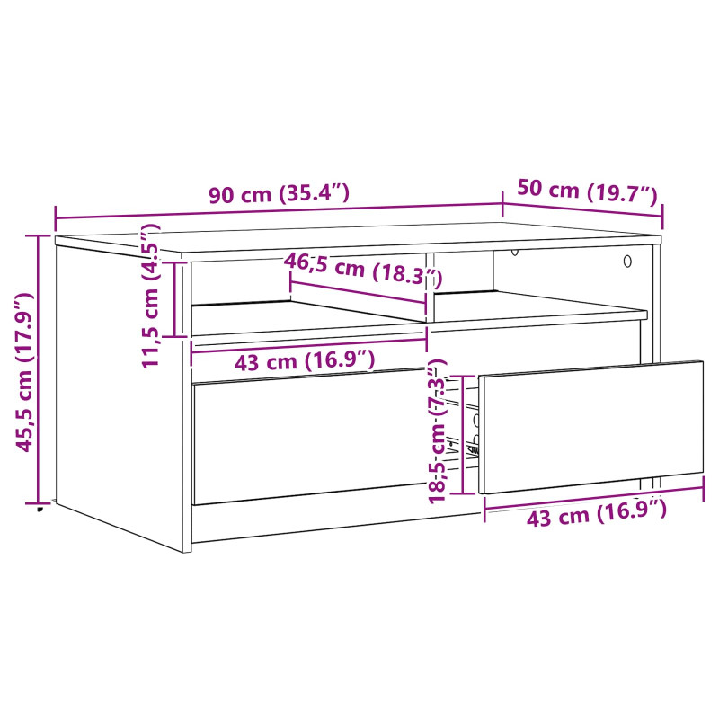 Stolik kawowy Ze LED Lights Dąb rzemieślniczy 90 x 50 x 45 cm