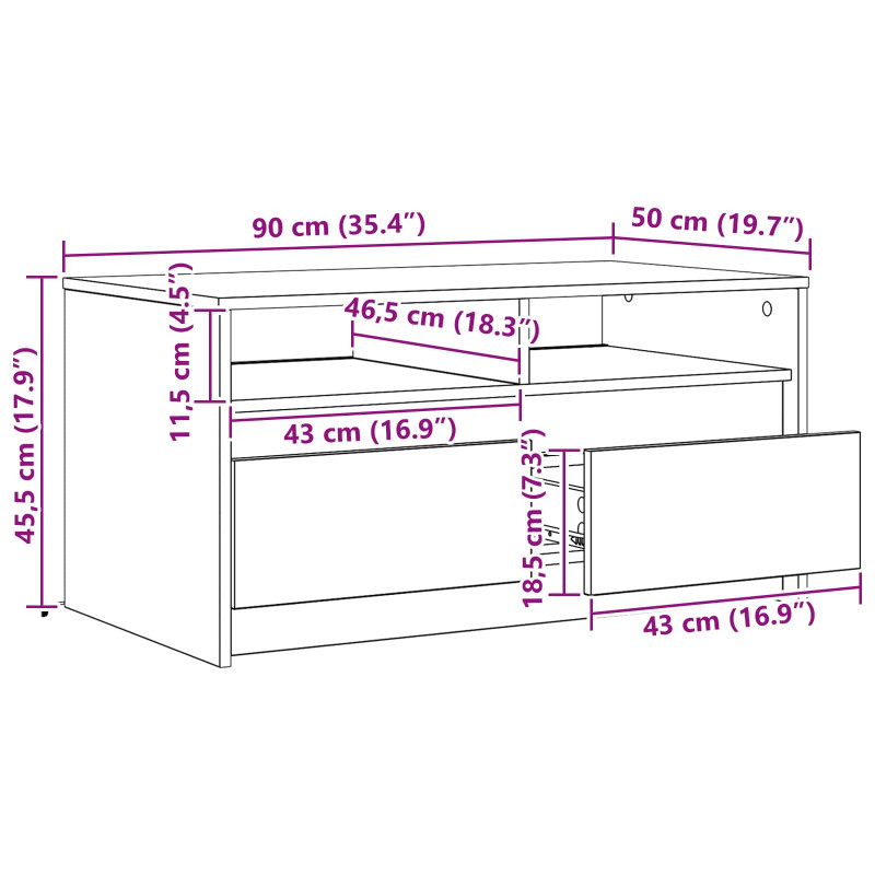 Stolik kawowy Ze LED Lights Czarny Dąb 90 x 50 x 45 cm