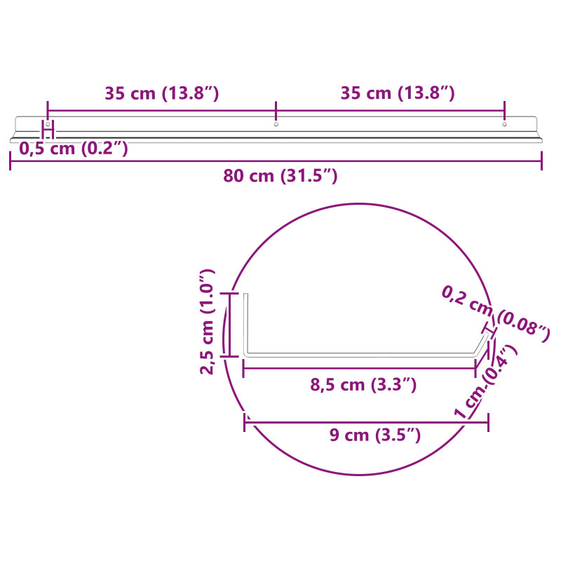 Półka wisząca 2 pcs Antracyt 80 x 9 x 2,5 cm Stal