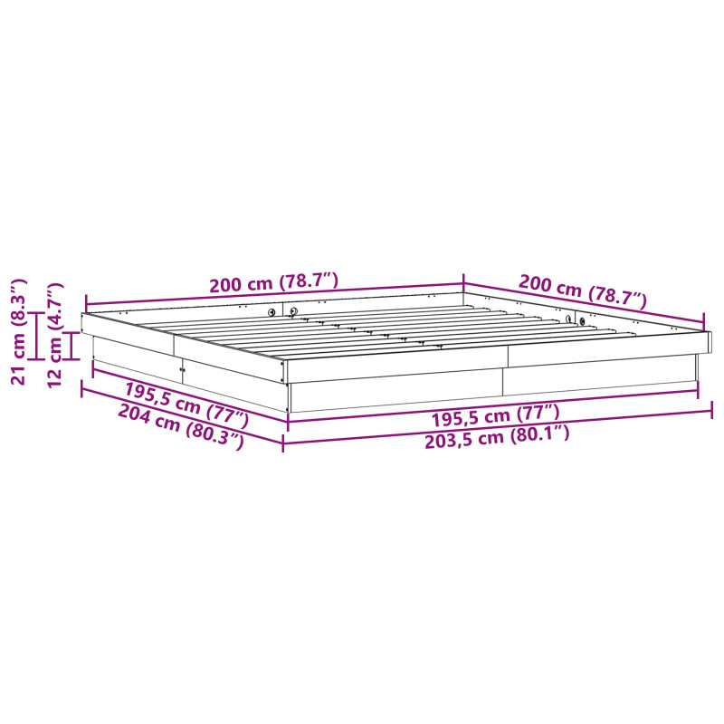 Ramka łóżka Naturalny 200 x 200 cm Lite drewno sosnowe