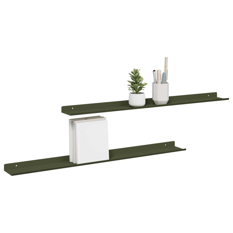 Półka wisząca 2 pcs Zielony oliwkowy 80 x 9 x 2,5 cm Stal