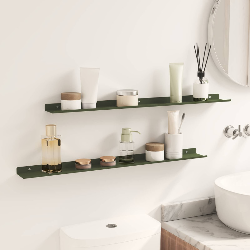 Półka wisząca 2 pcs Zielony oliwkowy 80 x 9 x 2,5 cm Stal