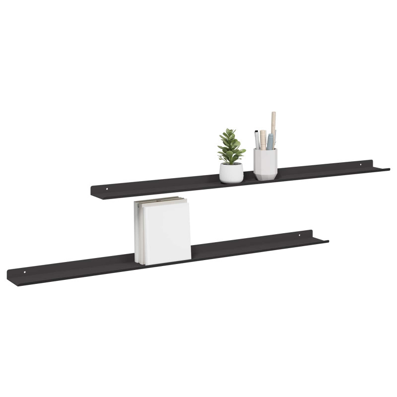 Półka wisząca 2 pcs Czarny 100 x 9 x 2,5 cm Stal