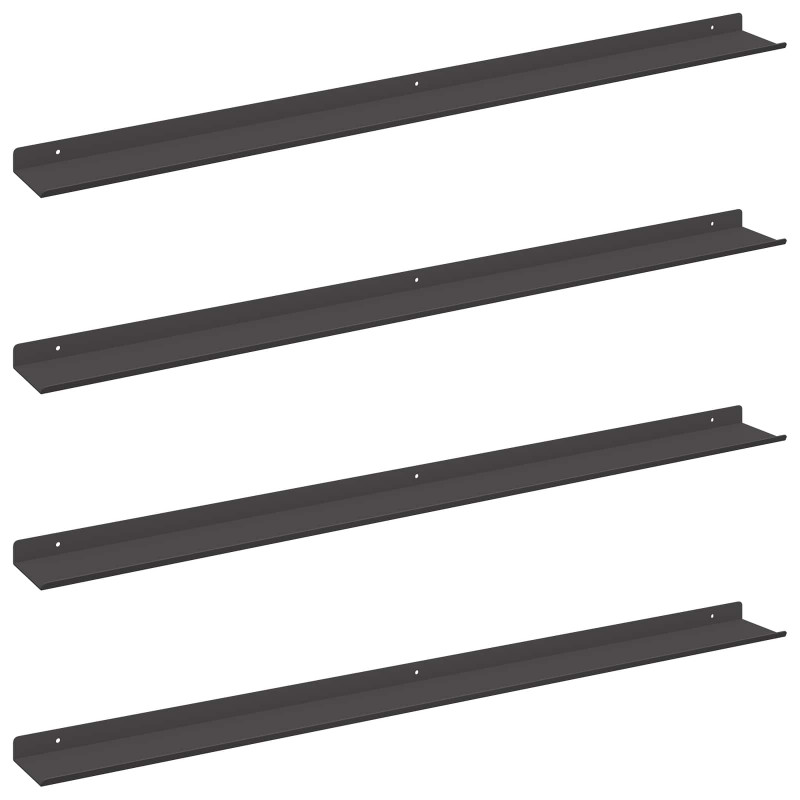 Półka wisząca 4 pcs Czarny 100 x 9 x 2,5 cm Stal
