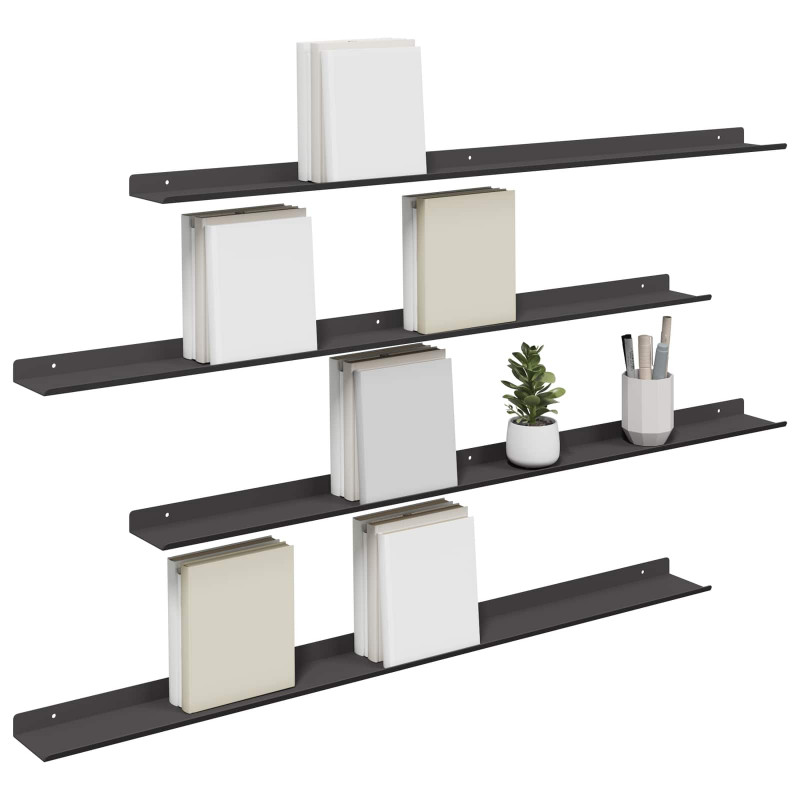 Półka wisząca 4 pcs Czarny 100 x 9 x 2,5 cm Stal