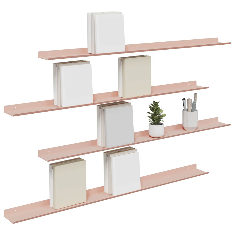 Półka wisząca 4 pcs Różowy 100 x 9 x 2,5 cm Stal