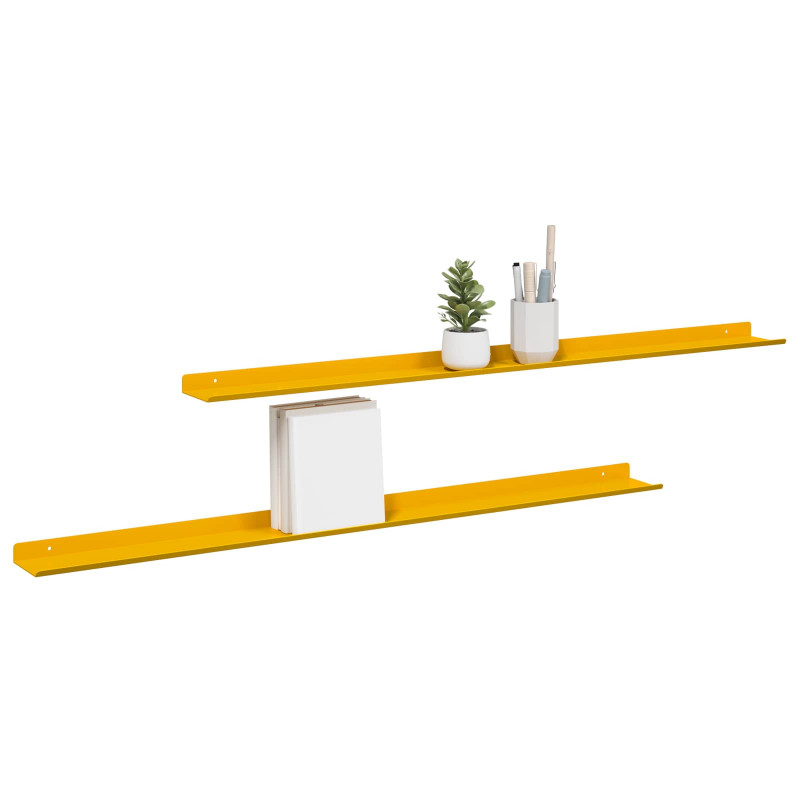 Półka wisząca 2 pcs Musztardowy Żółty 100 x 9 x 2,5 cm Stal