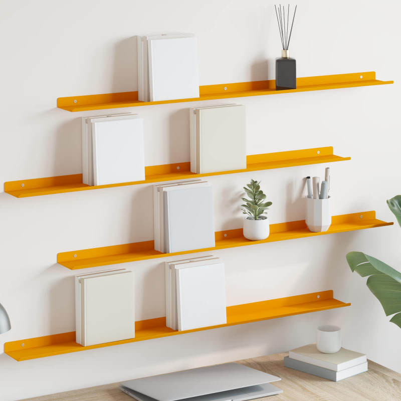 Półka wisząca 4 pcs Musztardowy Żółty 100 x 9 x 2,5 cm Stal