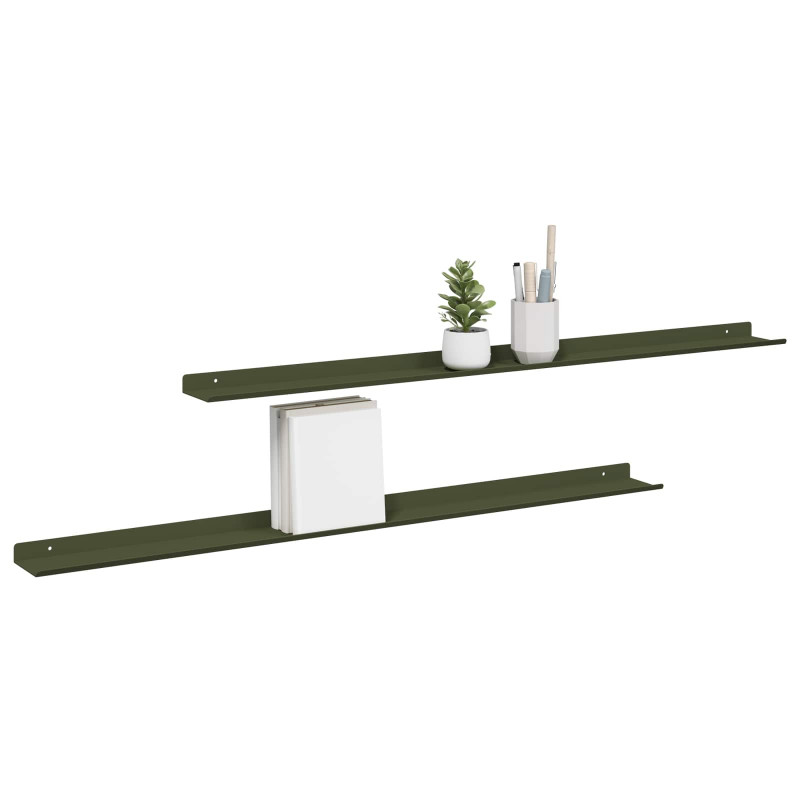 Półka wisząca 2 pcs Zielony oliwkowy 100 x 9 x 2,5 cm Stal