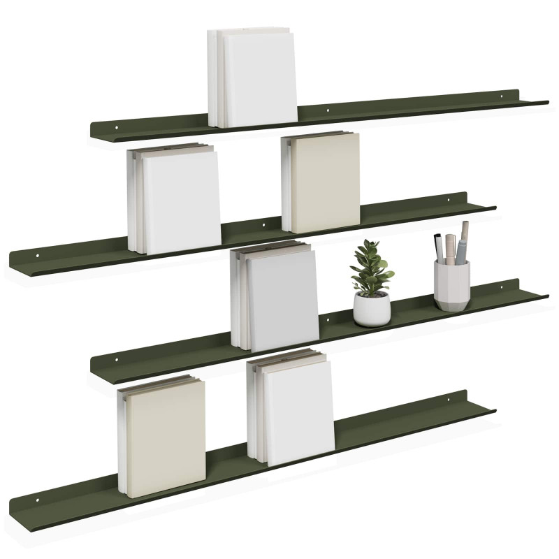 Półka wisząca 4 pcs Zielony oliwkowy 100 x 9 x 2,5 cm Stal