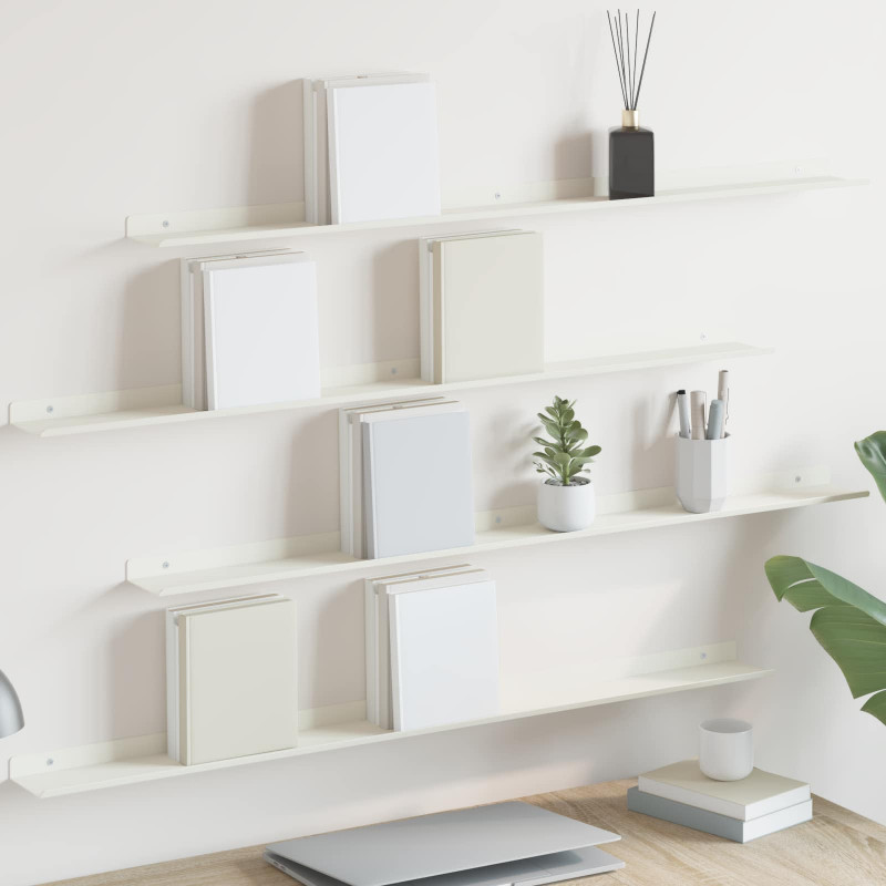 Półka wisząca 4 pcs Biały 100 x 9 x 2,5 cm Stal