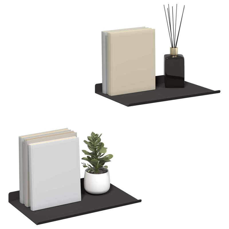 Półka wisząca 2 pcs Czarny 30 x 17,5 x 2,5 cm Stal