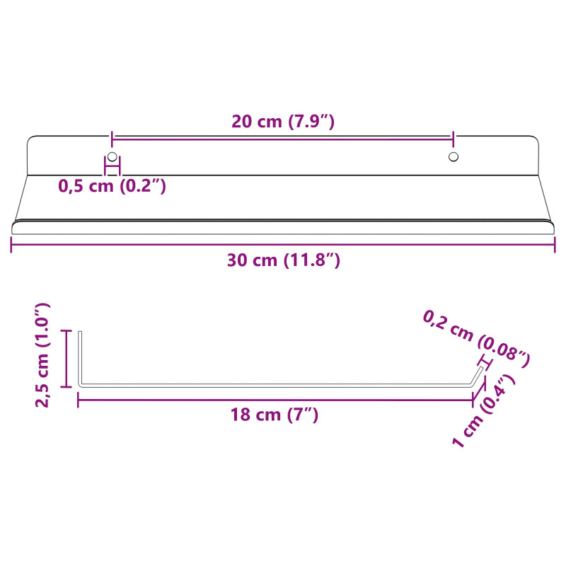Półka wisząca 2 pcs Różowy 30 x 18 x 2,5 cm Stal