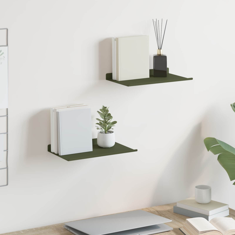 Półka wisząca 2 pcs Zielony oliwkowy 30 x 18 x 2,5 cm Stal