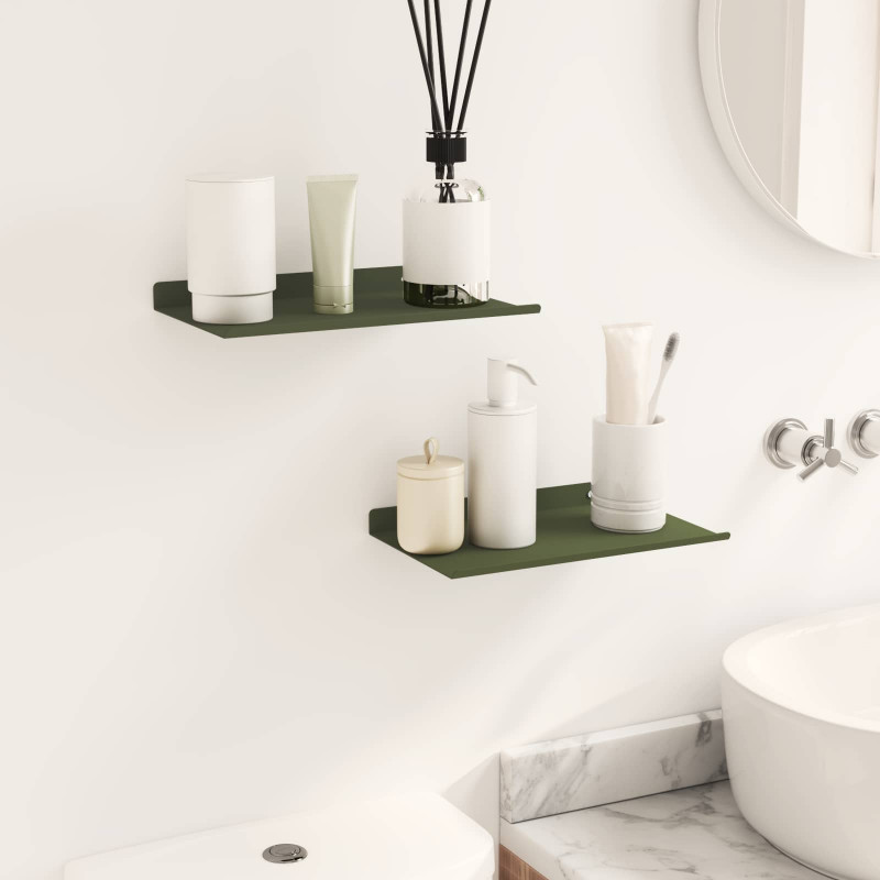 Półka wisząca 2 pcs Zielony oliwkowy 30 x 18 x 2,5 cm Stal