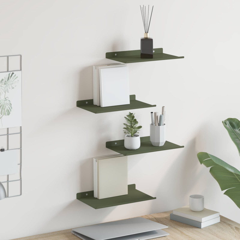 Półka wisząca 4 pcs Zielony oliwkowy 30 x 18 x 2,5 cm Stal
