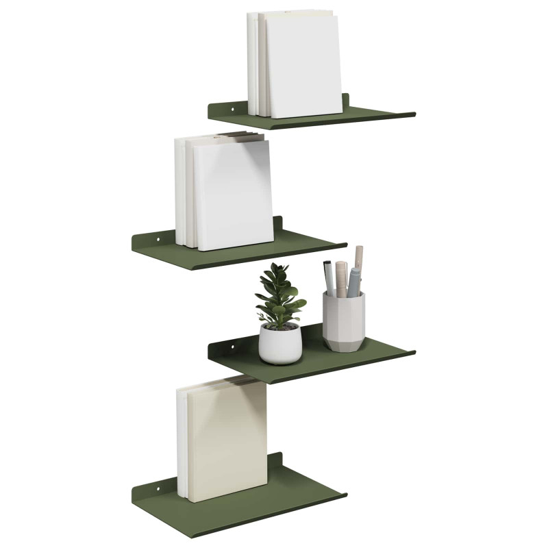 Półka wisząca 4 pcs Zielony oliwkowy 30 x 18 x 2,5 cm Stal