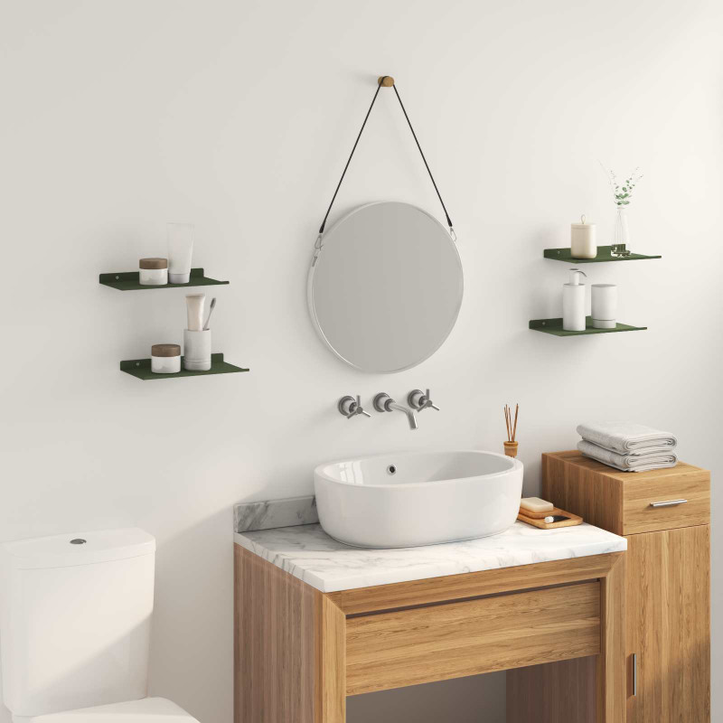 Półka wisząca 4 pcs Zielony oliwkowy 30 x 18 x 2,5 cm Stal
