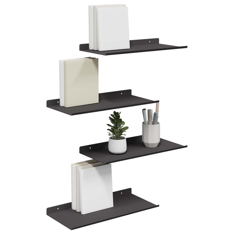 Półka wisząca 4 pcs Czarny 40 x 18 x 2,5 cm Stal