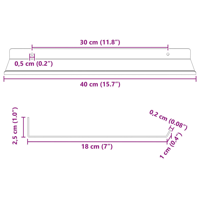 Półka wisząca 2 pcs Antracyt 40 x 18 x 2,5 cm Stal