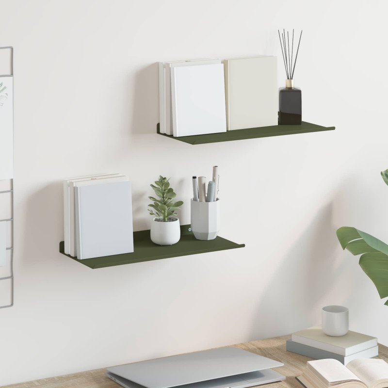 Półka wisząca 2 pcs Zielony oliwkowy 40 x 18 x 2,5 cm Stal