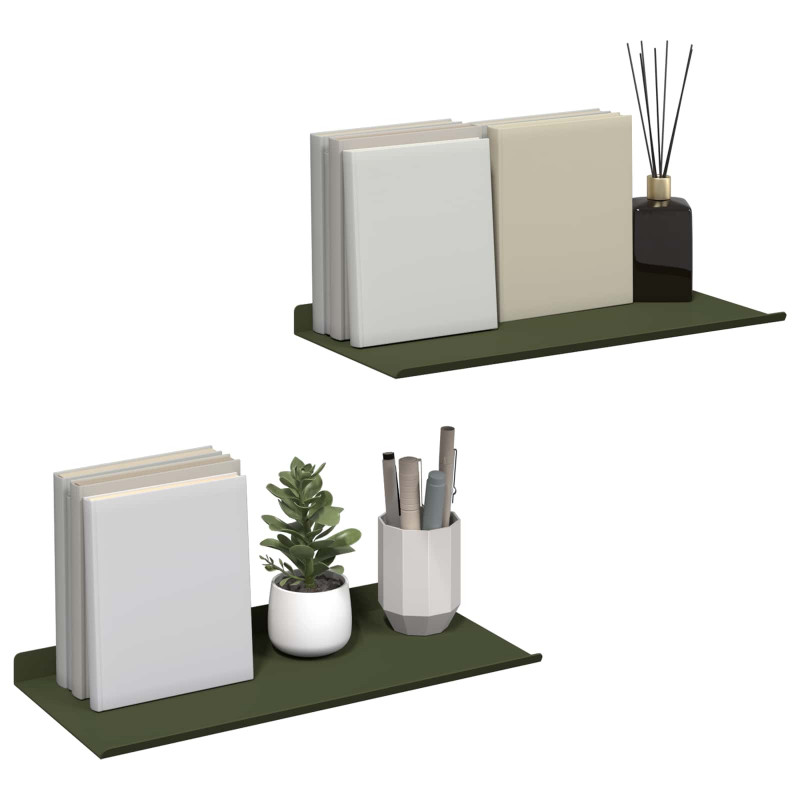 Półka wisząca 2 pcs Zielony oliwkowy 40 x 18 x 2,5 cm Stal