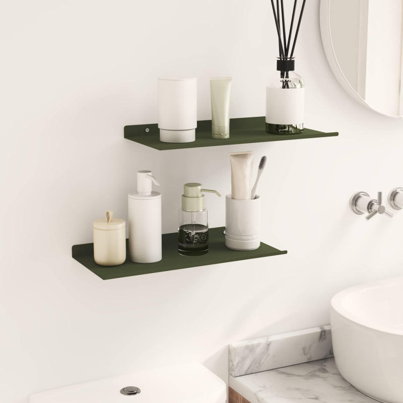 Półka wisząca 2 pcs Zielony oliwkowy 40 x 18 x 2,5 cm Stal