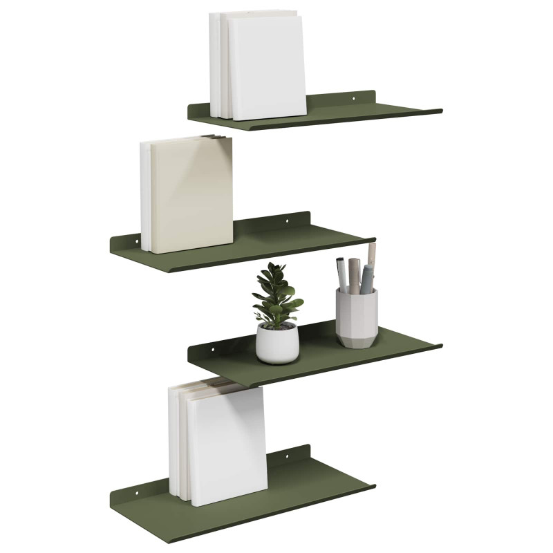 Półka wisząca 4 pcs Zielony oliwkowy 40 x 18 x 2,5 cm Stal